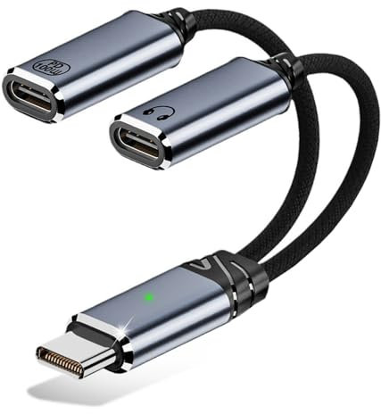 Sooiiyu Auriculares Duales USB C y Adaptador de Cargador, Divisor USB C, Audio 2-In-1 Tipo C y Cable de dongle de Carga rápida PD 100W, Compatible con iPhone 16/15, iPad Pro, Galaxy, MacBook