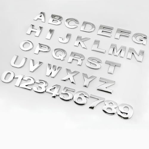 fdemon Benutzerdefinierte Metall-Buchstaben für Auto - Chrom Autoaufkleber Aufkleber - Inkl 26 Alphabete +10 Zahlen + Symbol für Auto Motorräder Laptop