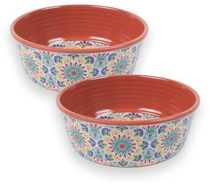 Rio Medallion Melamine Medium Pet Bowls Set of 2 - Gifts for Dog Owners