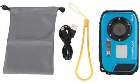 Tauchkamera 1080p 48MP Anti -Shake 5m wasserdicht unter Wasserkamera mit 2,4 Zoll Farbbildschirm 32G Speicherkarte Autofokus 630mAh Gesichtserkennung (Blau)