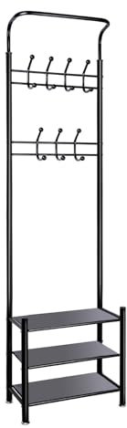 Generisch Garderobenständer mit Schuhablage, Kleiderständer Stabil aus Metall, 52 x 30 x 190cm garderobe mit schuhschrank, Kleiderstange für Flur Schlafzimmer, Eingang - Schwarz