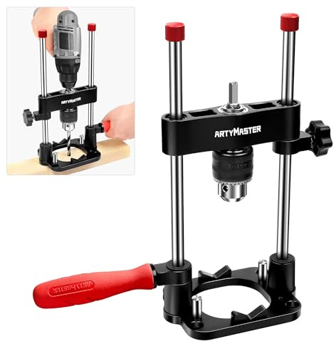 ArtyMaster Tragbare Bohrführung für gerade Löcher, tragbarer Bohrmaschinenadapter für Handbohrmaschine, stabil und präzise, inklusive Bohrfutterschlüssel, Bohrmaschine gerade Lochvorrichtung für