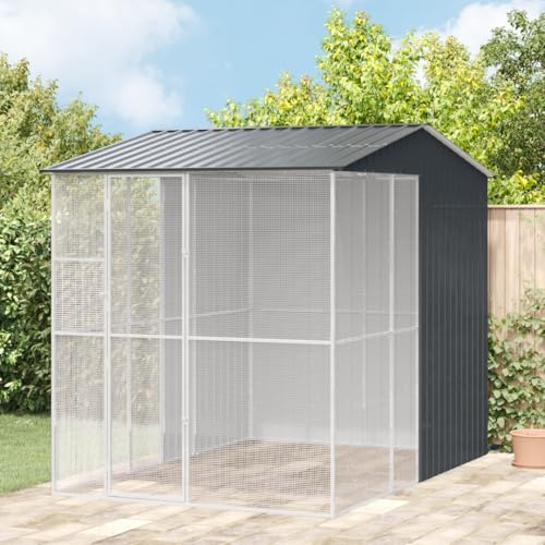 Massbinet Voliere Anthrazit 215x310x247 cm Stahl Vogelfreiheit mit geräumigem Innenraum