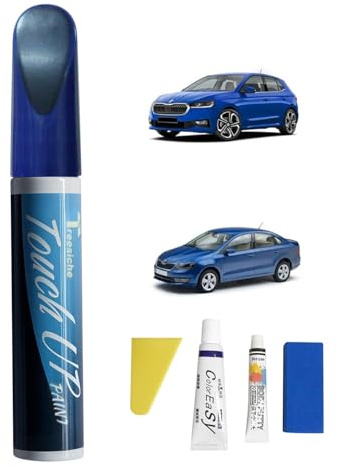Treesiche Ausbesserungsfarbe für Skoda, Lack Reparatur Kit Lackierstift und Pinsel 2 in 1, Autolack Reparatur für Autos Reparaturwerkzeug, Race-Blau Metallic (8X/LF5W)