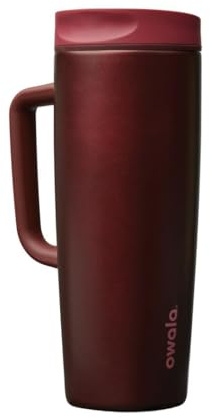 Owala SmoothSip Slider Stainless Steel Insulated Travel Mug with Handle, 100% Leak-Proof for Hot and Cold Drinks, Travel-Friendly with Sliding Lock Lid, 24 oz, BPA Free, Leak-Proof, Black Cherry
