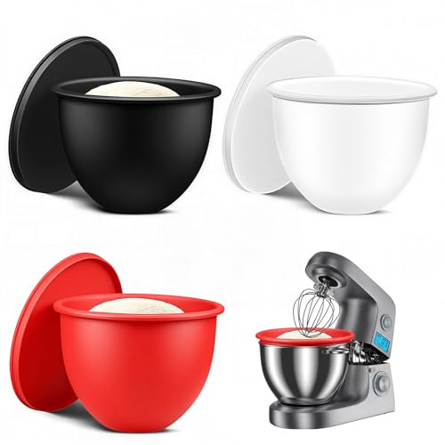 3 Stück Silikoneinsatz mit Deckel für KitchenAid Küchenmaschine Tilt-Head 5 Quart Silikonschüssel lebensmittelecht -40°C bis 240°C, mikrowellen-, spülmaschinen- & kühlschrankgeeignet, Original Zubehör