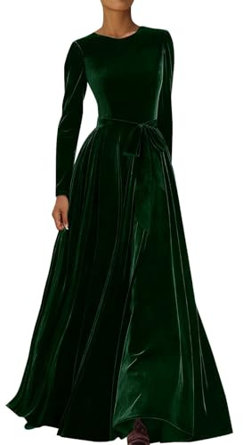 Eauptffy Vestido Mujer Elegante Otoño Invierno Manga Larga Vestido de Terciopelo Occidental Con Cinturón Traje Festivo