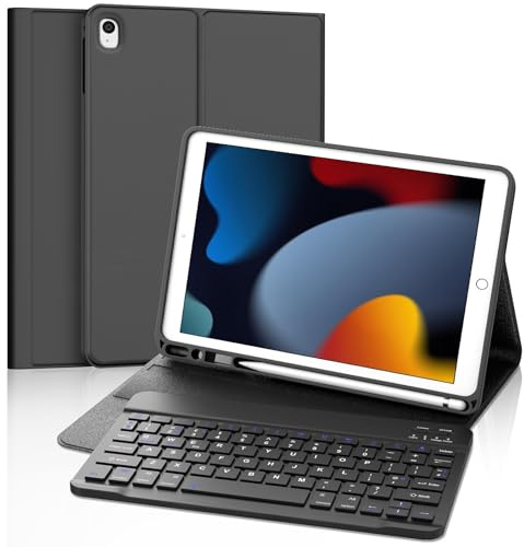 Étui Clavier pour iPad 9ème/8ème/7ème Generation(2021/2020/2019) 10.2 | Coque Keyboard à Touches Anti-Arrachage avec Porte Crayon, Français AZERTY Layout pour iPad 10.2 Pouces, Noir