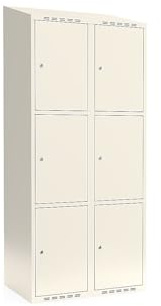 kaiserkraft | 3er-Schließfachschrank Fydor | 2 Abteile | Weiß | B 800 mm | schräge Dachform | Zylinderschloss