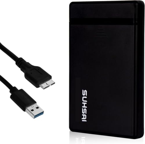SUHSAI 2,5-Zoll-Festplattengehäuse USB 3.0, Schwarz | Schwarzes ABS-Gehäuse im Gaming-Design für 2,5-Zoll SATA-HDDs und SSDs, USB 3.0 und werkzeuglose Montage