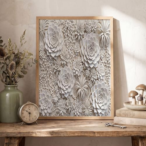 ZISTRCBAO Quadro Su Tela Con Piante Grasse Rampicanti, Stampa Artistica Su Tela Con Rilievo In Gesso 3D per Soggiorno E Decorazione Della Casa, 70×100 cm, Senza Cornice