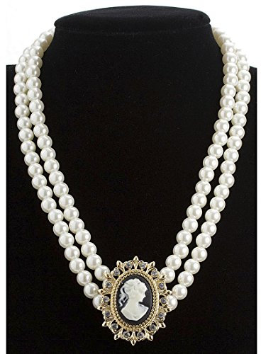 Amakando Cameo Kette Rokoko Halsschmuck Barock Halskette Perlenkette mit Brosche Karnevalskostüme Zubehör Damen Historische Mottoparty Accessoires Königin Schmuck