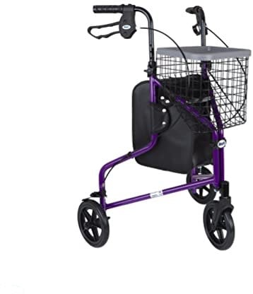 Days Lightweight Aluminium 3 Wheel Walker – Height Adjustable and Foldable Mobility Aid for Elderly – Triwalker with Basket, Tray, Bag and Lockable Brakes – Indoor and Outdoor Walker – Purple