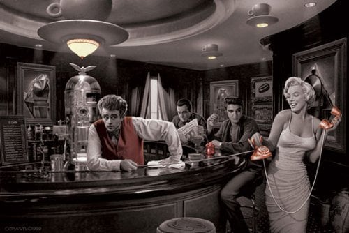 Poster Consani: Marilyn Monroe, James Dean & Co. in der Bar - Größe 61 x 91,5 cm - Maxiposter