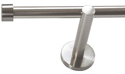 BASIT Gardinenstange Edelstahllook 16mm 1-läufig Wand 240cm lang H12 | Gardinenstangenset einläufig Wandmontage Metall Vorhangstange Wandhalterung 120-600cm wählbar Kappe E16
