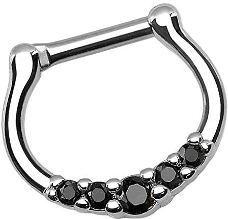 Piersando Universal Piercing Scharnier Clicker Ring Tribal mit Kristall Vintage Septum Tragus Helix Ohr Nase Lippe Brust Intim Silber Schwarz 1,2mm
