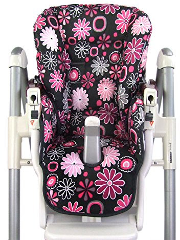 Babys-Dreams Sitzkissen Ersatzbezug für Peg Perego Prima Pappa Diner *20 FARBEN* NEU (Grau Pinke Blumen) XX