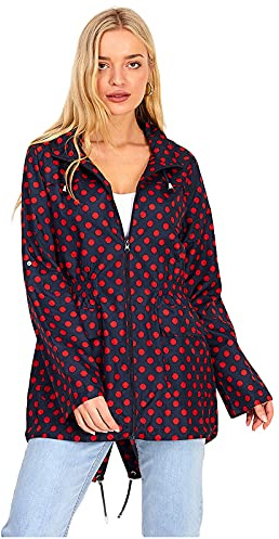 MyShoeStore Ladies Women Rain Mac Raincoat Showerproof Fishtail Cagoule Kagool Kagoul KAG Festival Parka Jacket Hooded Lightweight Shower Proof Rain Coat (Polka Dots Red, UK18)