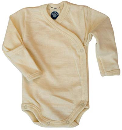 Cosilana, Baby Wickelbody mit Kratzschutz, 70% Wolle (kbT), 30% Seide (Natur, 50/56)