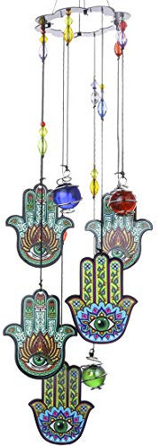 YUFENG Windspiel, Hamsa-Hand, Glücksbringer, 38,1 cm, Sonnenfänger, Metallglas-Dekoration für Haus und Garten