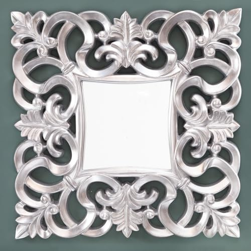 cagü romantischer Wandspiegel Florence Silber Antik in Barock-Design aus Kunststein 75cm x 75cm
