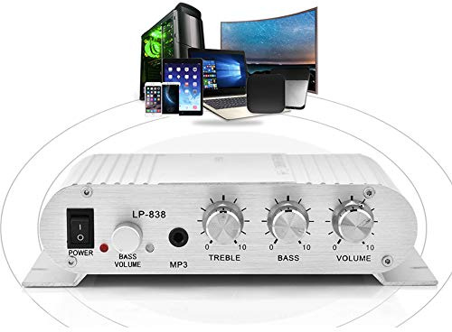 Stereo Audio Amplifier, Mini HiFi 2.1 Stereo Bass Car Home Audio Power Amplifier, Professional Digital Amp for Use on Your Carrier or at Home (Silver)