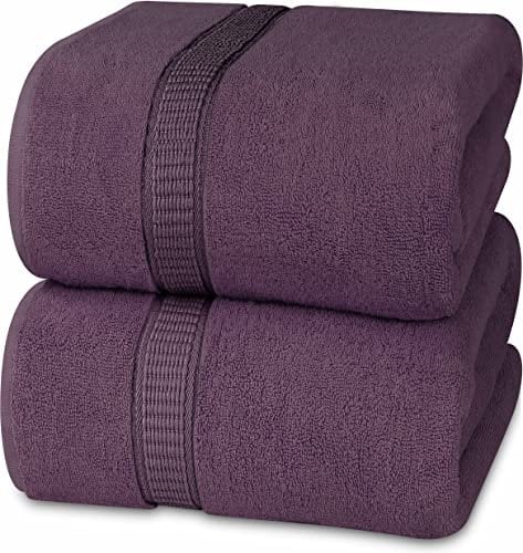 Utopia Towels - 2er Badetücher Groß aus Baumwolle mit Aufhänger, Saunatücher,Badehandtücher Groß, Handtücher 90 x 180 cm (Pflaume)