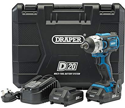 Draper 55343 D20 20V Brushless 1/2” Mid-Torque Impact Wrench with 2X Batteries