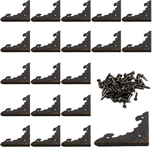 KAILEE 20 Stück Eckenschutz Metall Vintage Schutzecken Antike Metallecken Kantenschutz mit Schrauben Dekoration für Möbel Kleine Holzkiste Schmuck Zubehör