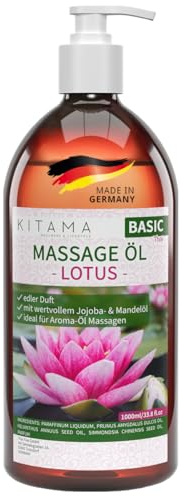 Kitama Massageöl Lotus 1L - Authentisches Thai Aromaöl, made in Germany | Edler Lotusduft für pflegende Anwendungen daheim & in Thaimassage. Haut- plus Körperpflege für Wellness & Spa