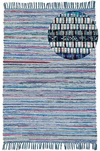 carpetfine Flachgewebeteppich Kelim Chindi Blau 200x290 cm | Moderner Teppich für Wohn- und Schlafzimmer