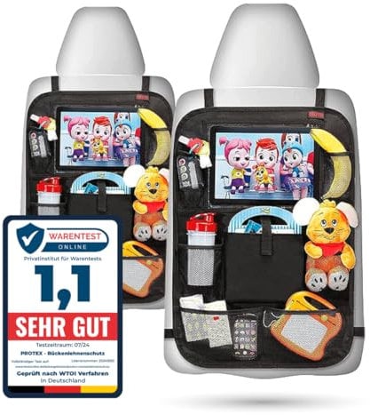 PROTEX© Rückenlehnenschutz Organizer [Testsieger 2025] 100 Tage risikofrei testen - Auto Rücksitz Organizer mit 12 Zoll Tablet Fach [2er schwarz]