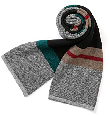 Villand Australischer Merinowolle Tartan Strickschal für Herren, karierte Winterwarme dicke weiche Halsbekleidung mit Geschenkbox, 180 × 30 cm (Graues Blauergrüner Tartan)