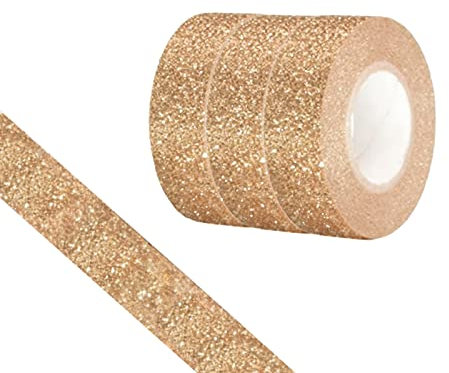 Lot de 3 rouleaux de ruban adhésif Washi à paillettes - 15 mm - Pour bricolage, bullet journal, artisanat, emballage cadeau, scrapbooking (or rose)