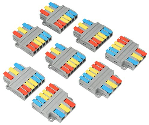 BUYGOO Set di 8 Morsetti Rapidi Elettrici di Distribuzione 3 in 6 Morsetti Cappellotti Compact di Collegamento con Leva, Connettori Elettrici Rapidi per Cavi da 0,5 a 6,0 mm² Connettore Cavi Elettrici