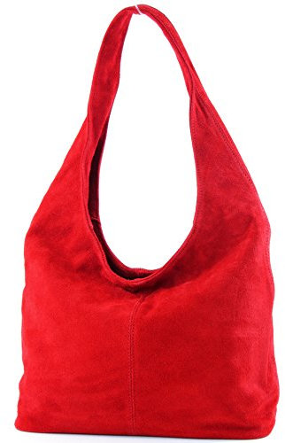 modamoda de T150 Damen Schultertasche Shopper Large aus Wildleder handmade in Italy, Farbe:Rot2021