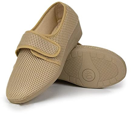 Genérico CoboFamily Zapatillas de Casa Mujer Verano, Zapatillas Cómodas Respirables, Zapatos Rejilla Cuña Punta Cerrada Multicolor, Suela Caucho Hecho En ESPAÑA (39, Beig)