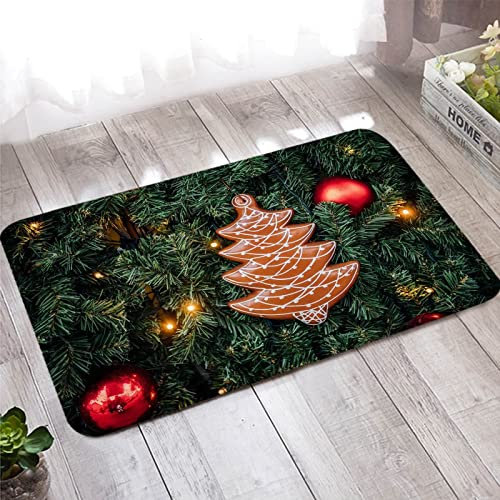 Fußmatte Außen, Teppich Waschbar 40X120cm Grün Braun Rot Weihnachtsbaum Willkommen Matten Heimtextilien