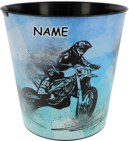 alles-meine.de GmbH Papierkorb/Mülleimer Quad & Fahrrad & Motorrad inkl. Name - 10 Liter - wasserdicht - aus Kunststoff - Ø 28 cm - Eimer - Spielzeugkorb/Popcornschüssel ..