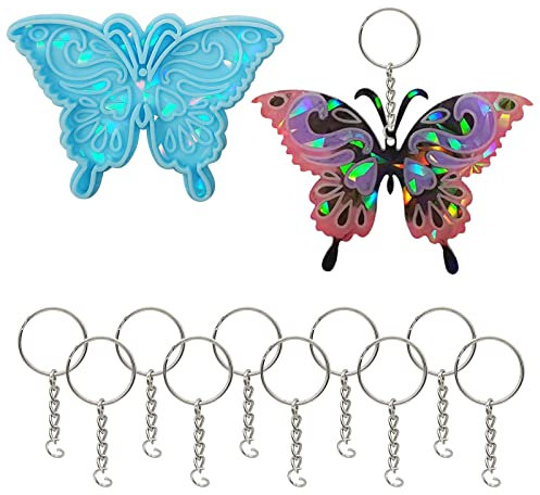 Llavero holográfico de mariposa, molde de resina epoxi con 10 llaveros, molde de silicona para manualidades, suministros de fabricación de joyas (patrón 1)