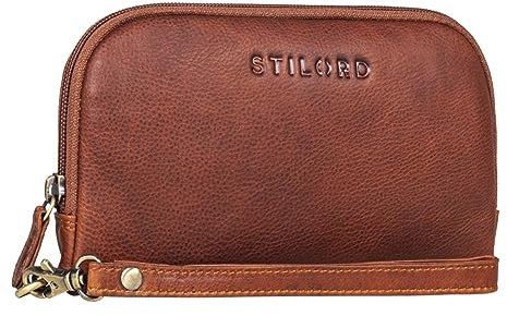 STILORD 'Maeve' Clutch Geldbörse Leder für Damen Vintage Handytasche mit abnehmbarer Handschlaufe Mini Handtasche Elegantes Portemonnaie aus Echtleder, Farbe:kara - cognac