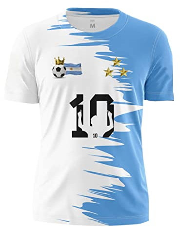 YuanDiann Enfants Argentine Remporte T-Shirts Commémoratifs 3 étoiles Drapeau Impression 2022 Coupe du Monde Football Manches Courtes Col Rond Maillot 4# 150