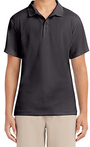 IZOD Men's Young Short Sleeve Performance Polo Shirt, Charcoal-024