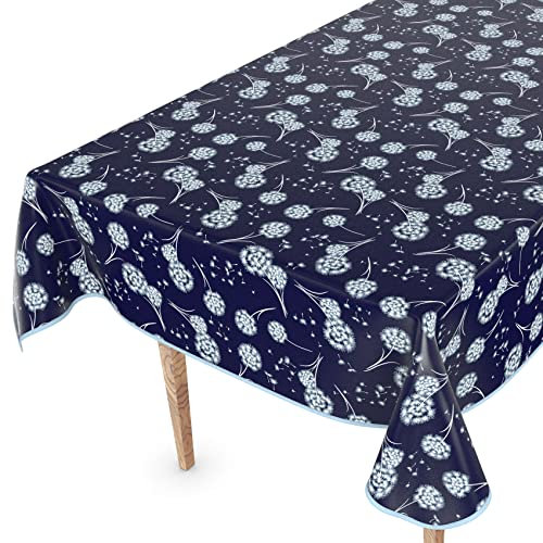 Wachstuchtischdecke Wachstischdecke Tischdecke abwaschbar Gartentischdecke Wachstuch Eckig rund oval 160 x 120cm mit Saum Pusteblume Blau