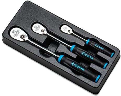 Capri Tools Fine 90-Tooth Ratchet Set, Ergonomic Soft Grip, 1/4, 3/8, 1/2 in. Drive, 3-Piece