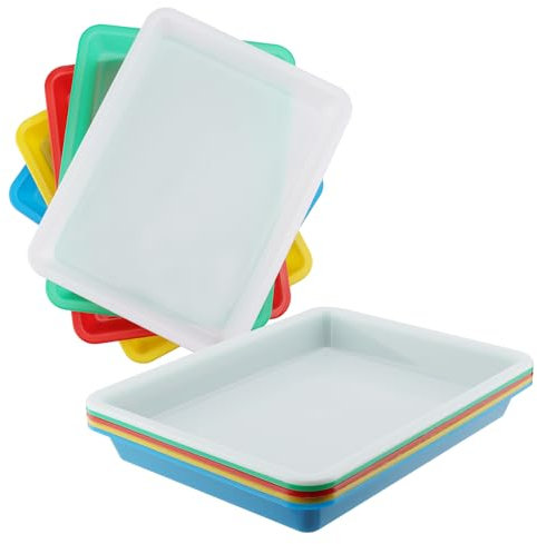 ZEONHEI 10 Stück Kunststoff Aktivitäts Tablett, 28x21x3cm Mehrfarbige Tablett Plastik, Basteltabletts Stapelbar Serviertablett Kunststoff Tablett Rechteckig für DIY-Projekte, Puzzle Sortiertabletts