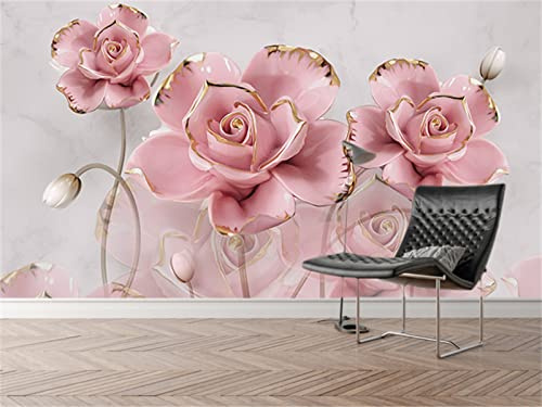 FLFK Carta da parati 3D con rose colorate e fiori, rimovibile, grande carta da parati per soggiorno, camera da letto, decorazione per la casa, 299,7 x 170,2 cm (non autoadesiva)