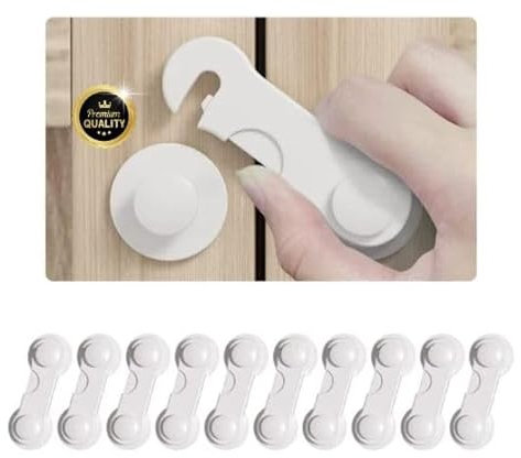 Pack de 10 Cerraduras Adhesivas de Seguridad para Puertas Bebe y Niños, Cierre Seguridad Cajones Bebe Protector Cierres Para Armarios, Ventanas, Nevera