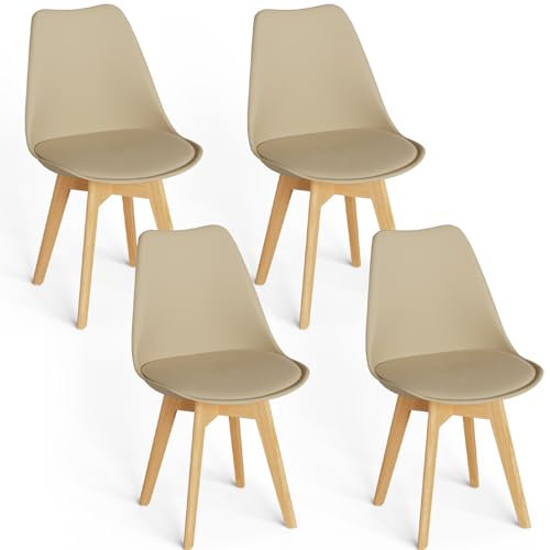 FRUOGO Esszimmerstühle 4er Set mit Massivholzbeine aus Buche,Skandinavisch Design küchenstühle Polsterstuhl Stühle mit bequemem Sitzkissen für Esszimmer Küche Wohnzimmer Schlafzimmer