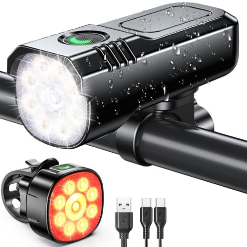 ISEYOU Bike Lights Front and Back, Super Bright Bicycle Lights USB Rechargeable, 8+7 Lighting Modes, Fast Charging, IP65 Waterproof Bike Light Set for Night Riding/Camping/Mountain